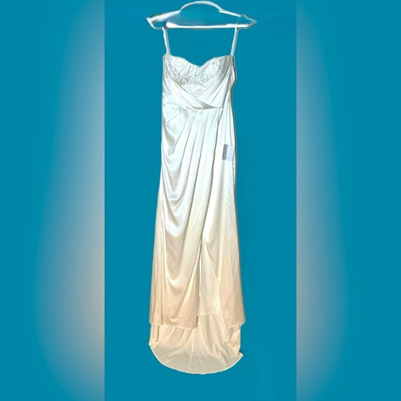 NWT Lulus Heidy White Satin Beaded Strapless Maxi Dress, Size Medium - Picture 4 of 15